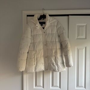 Tommy Hilfiger Classic Puffer White Jacket With Hood - Size M